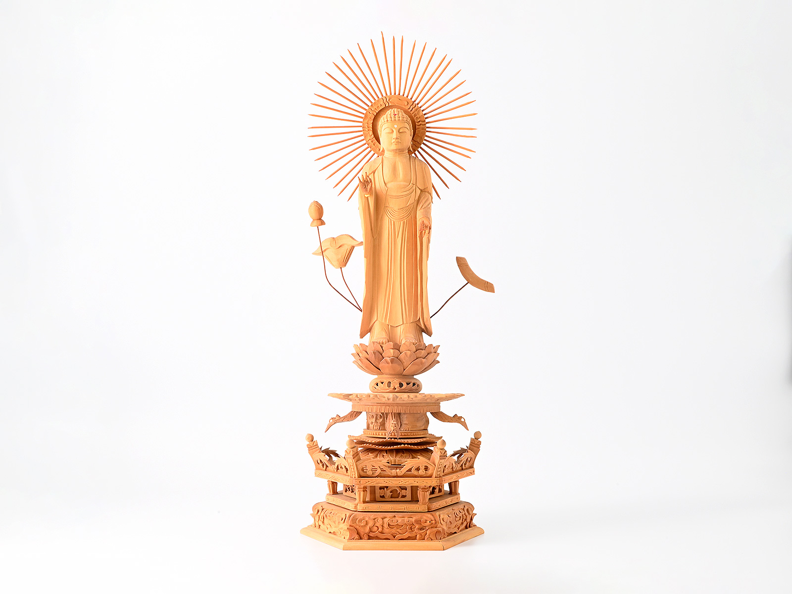 白檀 六角ケマン台座 阿弥陀如来 (立弥陀) 本尊 [浄土真宗 真宗大谷派(東本願寺)] 【6.0寸】