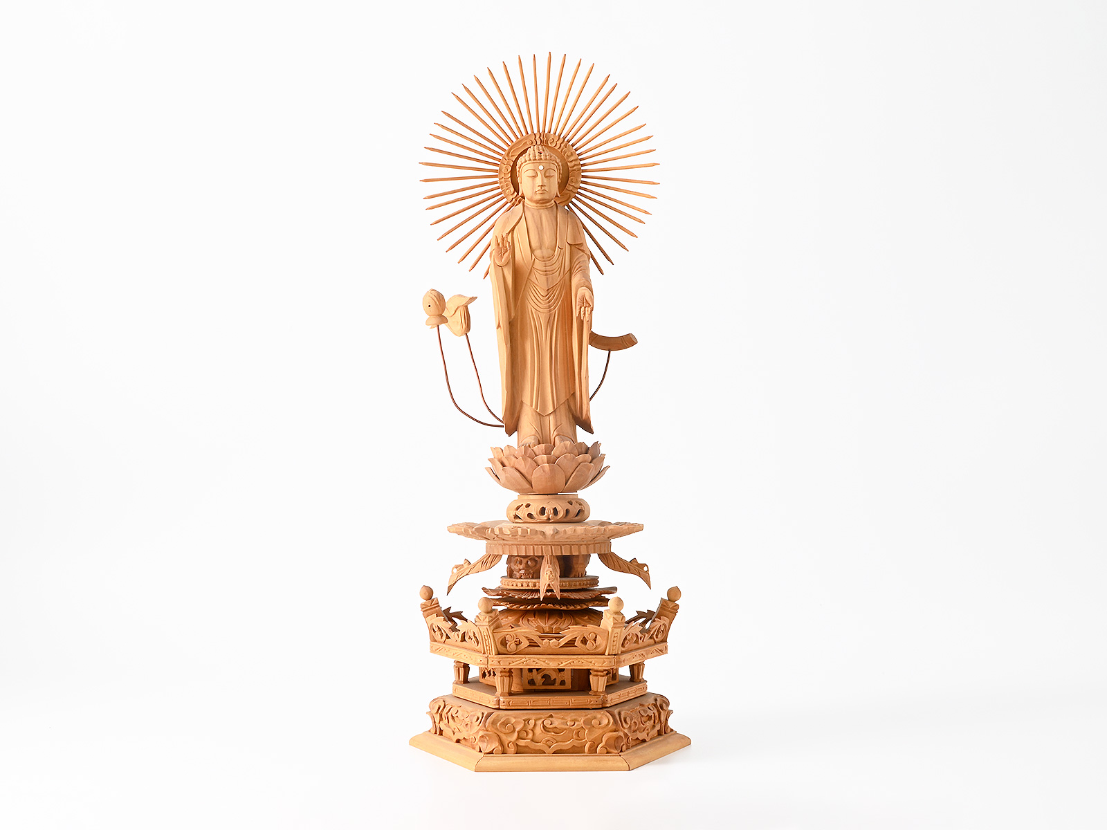 白檀 六角ケマン台座 阿弥陀如来 (立弥陀) 本尊 [浄土真宗 真宗大谷派(東本願寺)] 【4.5寸】